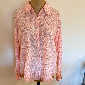 Roberta Roller Rabbit L Orange White Striped Shirt mannequin is sz 6 reference